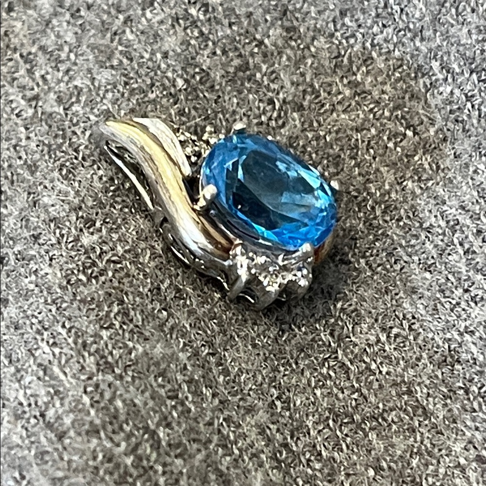 10k Ylw Gold & Sterling Two-toned London Blue Topaz Diamond Pendant-Alwand Vahan - Picture 2 of 10